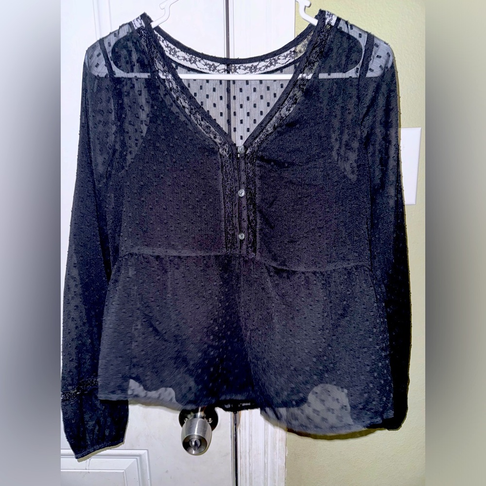 Hollister Lace Trim Chiffon Sheer 2pc Peplum Top Sz S